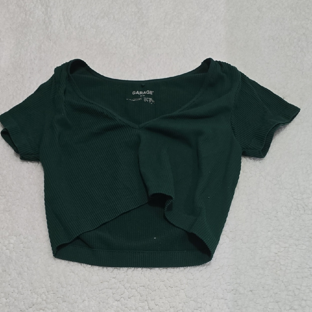 Garage Green Asymmetrical Crop T-Shirt